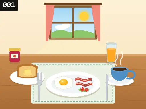 「朝ごはんの食卓」の1回目から100回目までを順に切り替えて見せる動く画像